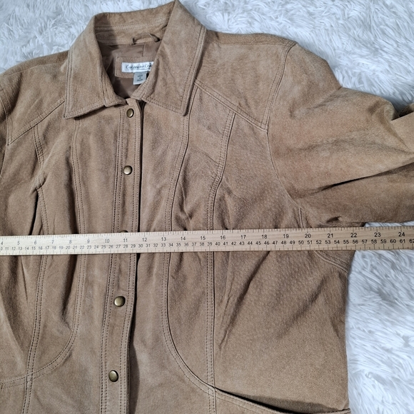 Coldwater Creek Women's Fawn Tan Suede Leather Jacket Snap-Front Lined Size XL - Picture 12 of 15